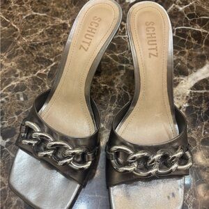 SCHUTZ Silver Chain Detail Mules